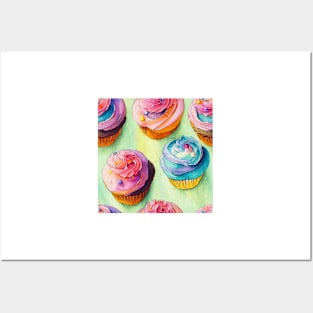 Watercolor cupcake pattern Posters and Art